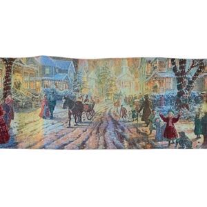 Thomas Kinkade Lighted Table Runner 70" Tapestry Victorian Christmas Carol VIDEO